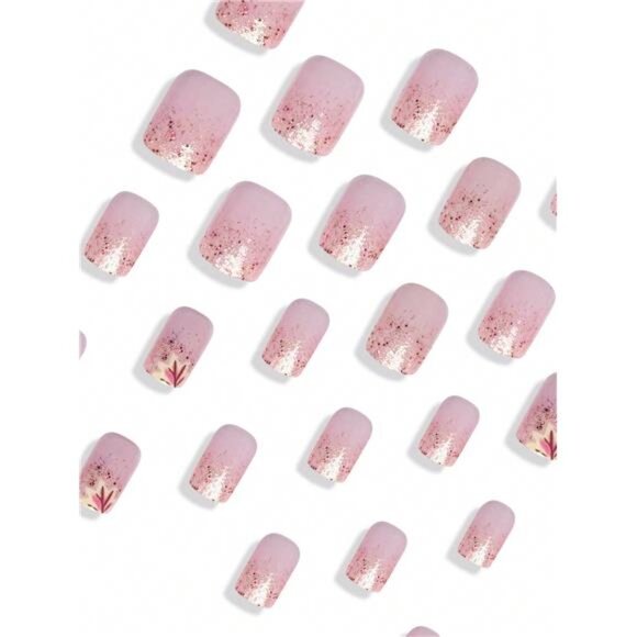 24-Piece Maple Leaf Design Gradient Glitter Press On Nails - Picture 3 of 7